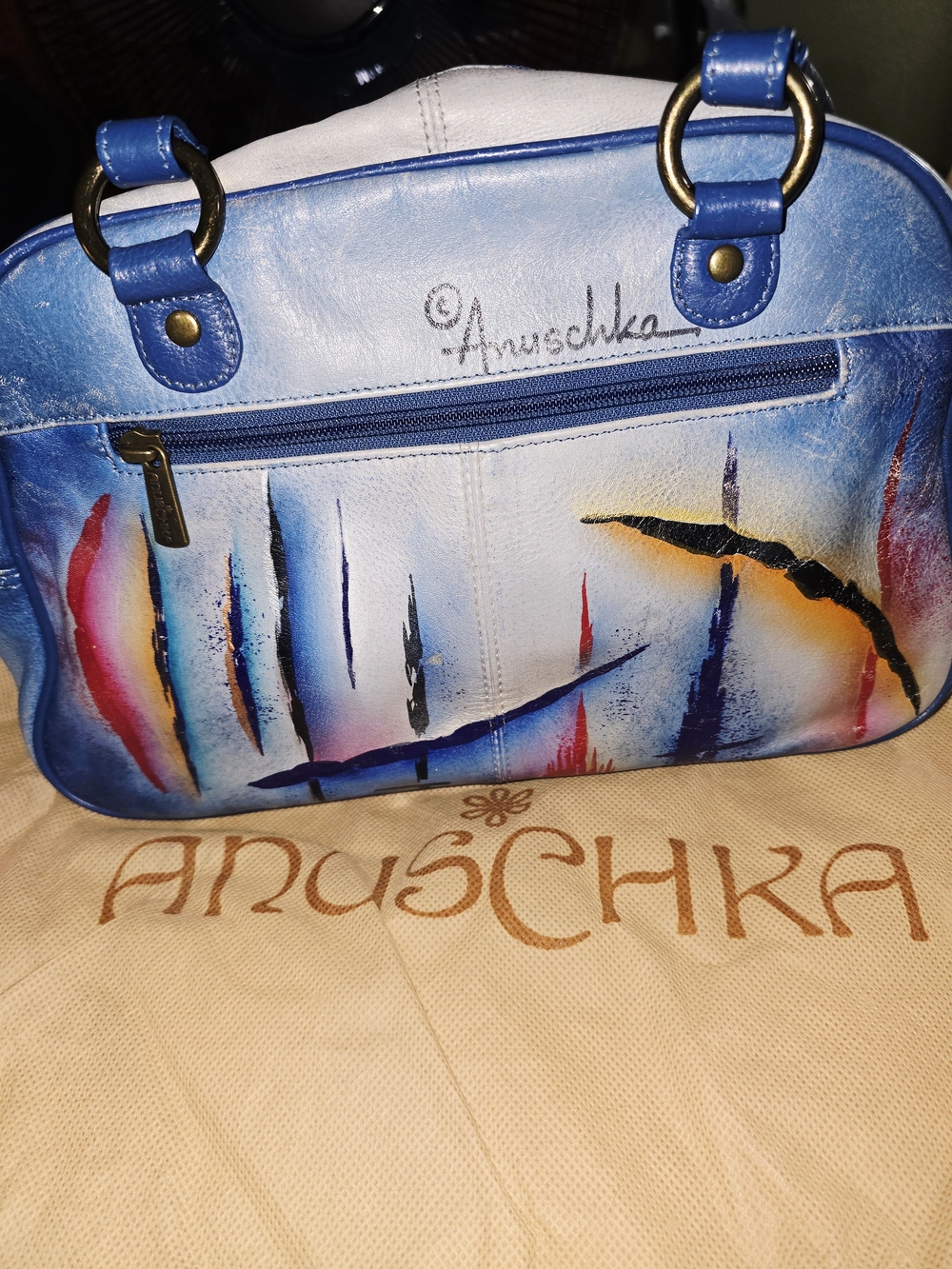 Anuschka Blue Hand-Painted Dome Satchel